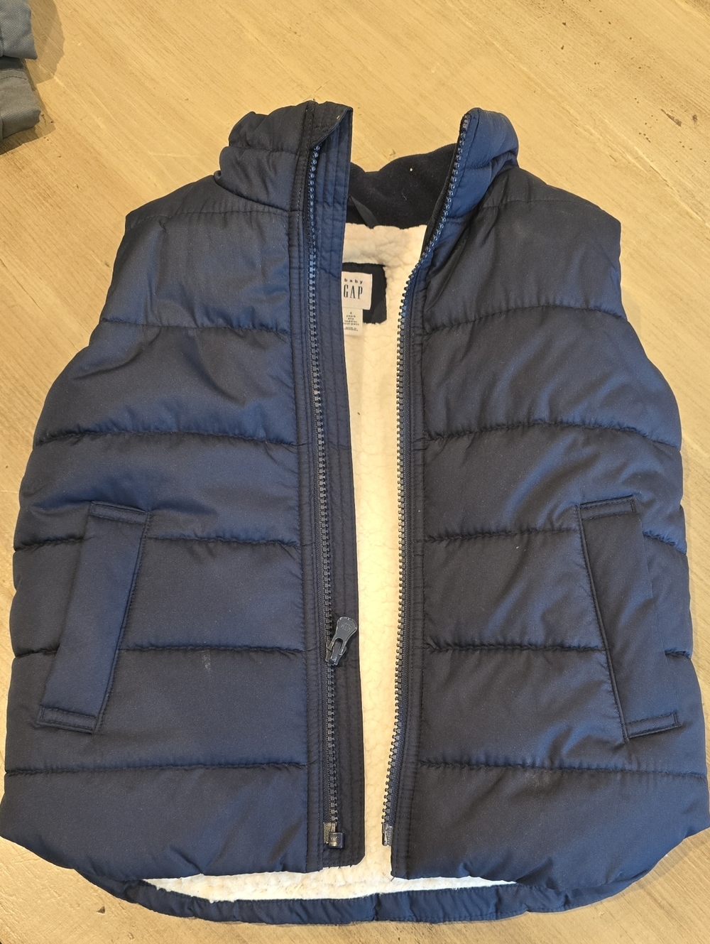 GAP Boys Navy Blue Puffer Vest with Sherpa Lining